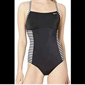 Nike  Black and White  one piece Striped Swimsuit sz M